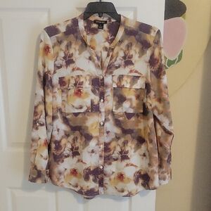 BYdesign szXL button down front pocket long sleeve Floral Blouse